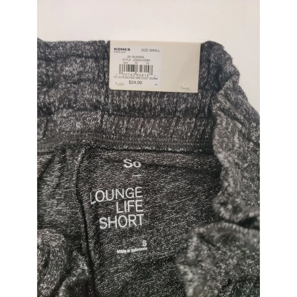 So Lounge Life‎ Shorts Womens Small Black Marl Scrunched Waist Cozy Dorm Pockets